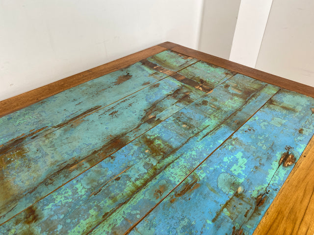 Boatwood by WMK I Imposanter 280x100cm großer Esstisch aus altem Bootsholz I handgefertigtes Unikat I Teakholz massiv I Tisch Tafel Esszimmer Küchen Garten Holz Dining Table Patchwork Berlin Kiel Sylt