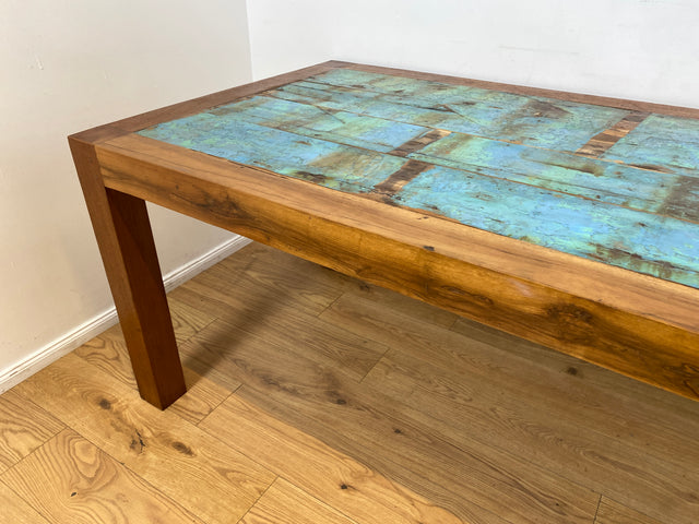 Boatwood by WMK I Imposanter 280x100cm großer Esstisch aus altem Bootsholz I handgefertigtes Unikat I Teakholz massiv I Tisch Tafel Esszimmer Küchen Garten Holz Dining Table Patchwork Berlin Kiel Sylt