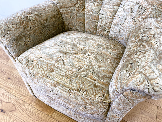 WMK # 1/2 Gemütlicher und sehr gut erhaltener Vintage Sessel auf Rollen mit floralem Originalbezug, Federkernsitz # Cocktailsessel Clubsessel Lesesessel Fernsehsessel Polstermöbel Sitzgarnitur Retro