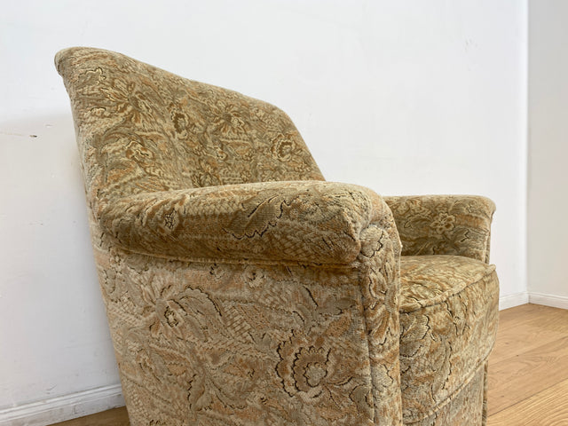 WMK # 1/2 Gemütlicher und sehr gut erhaltener Vintage Sessel auf Rollen mit floralem Originalbezug, Federkernsitz # Cocktailsessel Clubsessel Lesesessel Fernsehsessel Polstermöbel Sitzgarnitur Retro