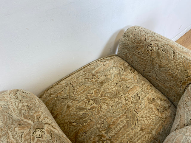 WMK # 1/2 Gemütlicher und sehr gut erhaltener Vintage Sessel auf Rollen mit floralem Originalbezug, Federkernsitz # Cocktailsessel Clubsessel Lesesessel Fernsehsessel Polstermöbel Sitzgarnitur Retro