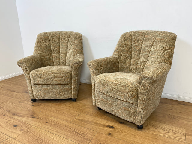 WMK # 1/2 Gemütlicher und sehr gut erhaltener Vintage Sessel auf Rollen mit floralem Originalbezug, Federkernsitz # Cocktailsessel Clubsessel Lesesessel Fernsehsessel Polstermöbel Sitzgarnitur Retro