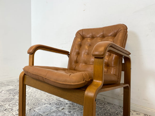 WMK Formschöner und sehr bequemer skandinavischer Ledersessel mit gestepptem Echtleder # Sessel Drehsessel Lesesessel Relaxsessel Easy Chair Fernsehensessel Leder Vintage Mid-Century