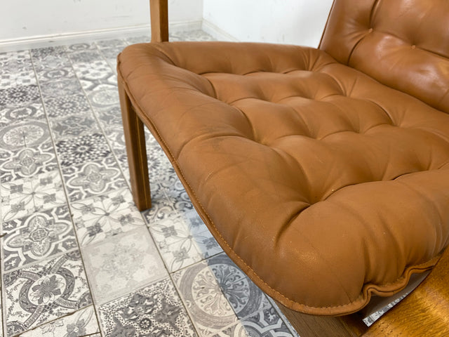 WMK Formschöner und sehr bequemer skandinavischer Ledersessel mit gestepptem Echtleder # Sessel Drehsessel Lesesessel Relaxsessel Easy Chair Fernsehensessel Leder Vintage Mid-Century