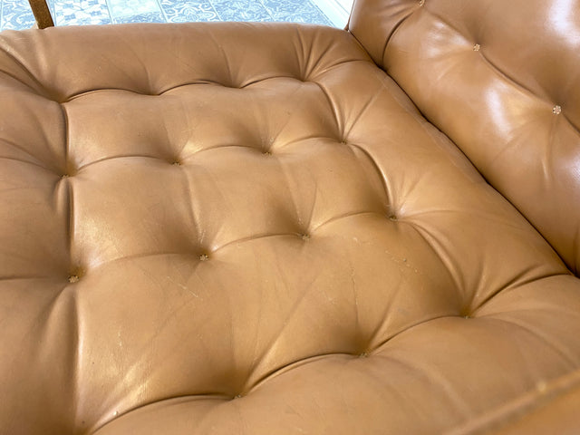 WMK Formschöner und sehr bequemer skandinavischer Ledersessel mit gestepptem Echtleder # Sessel Drehsessel Lesesessel Relaxsessel Easy Chair Fernsehensessel Leder Vintage Mid-Century