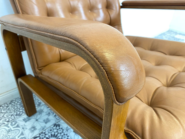 WMK Formschöner und sehr bequemer skandinavischer Ledersessel mit gestepptem Echtleder # Sessel Drehsessel Lesesessel Relaxsessel Easy Chair Fernsehensessel Leder Vintage Mid-Century