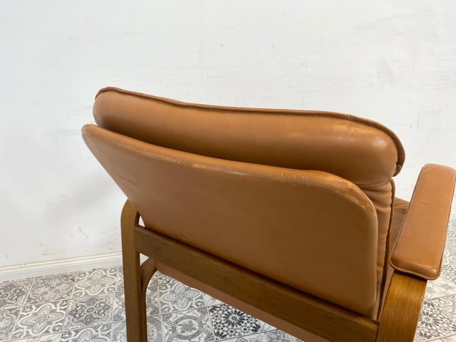 WMK Formschöner und sehr bequemer skandinavischer Ledersessel mit gestepptem Echtleder # Sessel Drehsessel Lesesessel Relaxsessel Easy Chair Fernsehensessel Leder Vintage Mid-Century
