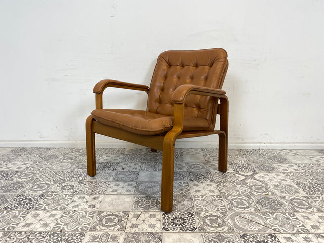 WMK Formschöner und sehr bequemer skandinavischer Ledersessel mit gestepptem Echtleder # Sessel Drehsessel Lesesessel Relaxsessel Easy Chair Fernsehensessel Leder Vintage Mid-Century