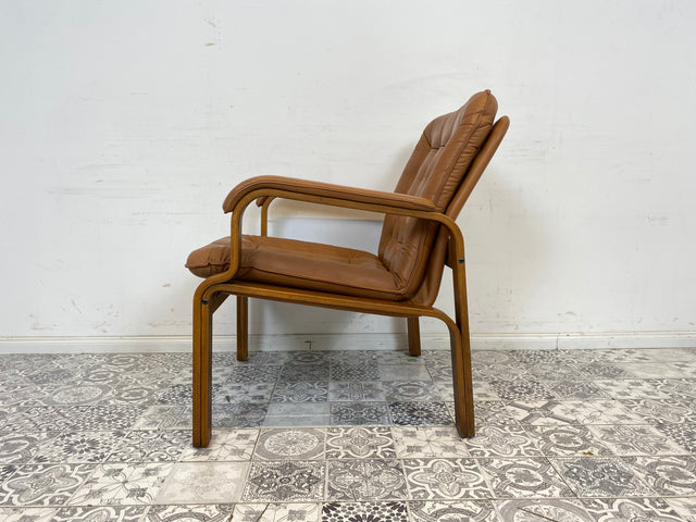WMK Formschöner und sehr bequemer skandinavischer Ledersessel mit gestepptem Echtleder # Sessel Drehsessel Lesesessel Relaxsessel Easy Chair Fernsehensessel Leder Vintage Mid-Century