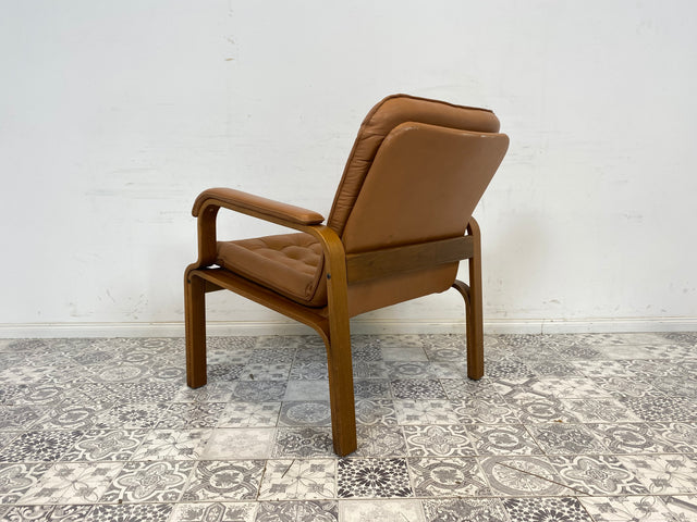 WMK Formschöner und sehr bequemer skandinavischer Ledersessel mit gestepptem Echtleder # Sessel Drehsessel Lesesessel Relaxsessel Easy Chair Fernsehensessel Leder Vintage Mid-Century