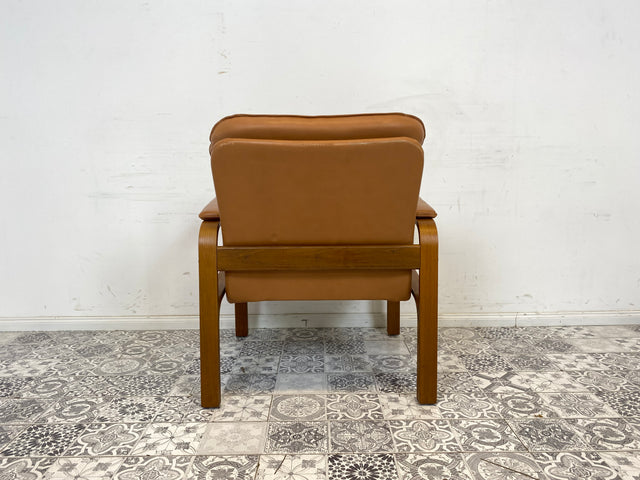 WMK Formschöner und sehr bequemer skandinavischer Ledersessel mit gestepptem Echtleder # Sessel Drehsessel Lesesessel Relaxsessel Easy Chair Fernsehensessel Leder Vintage Mid-Century