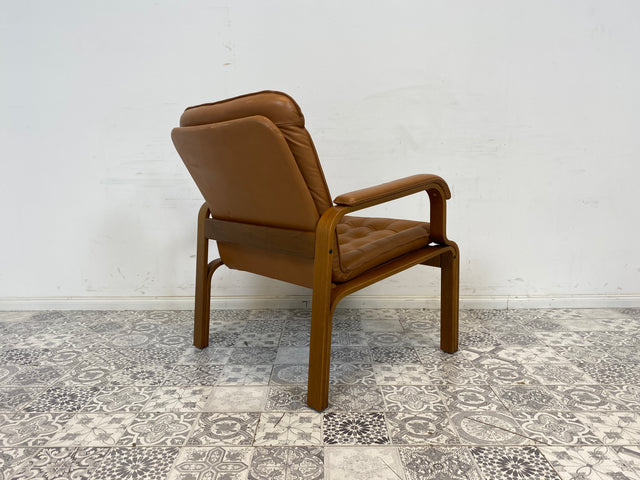 WMK Formschöner und sehr bequemer skandinavischer Ledersessel mit gestepptem Echtleder # Sessel Drehsessel Lesesessel Relaxsessel Easy Chair Fernsehensessel Leder Vintage Mid-Century