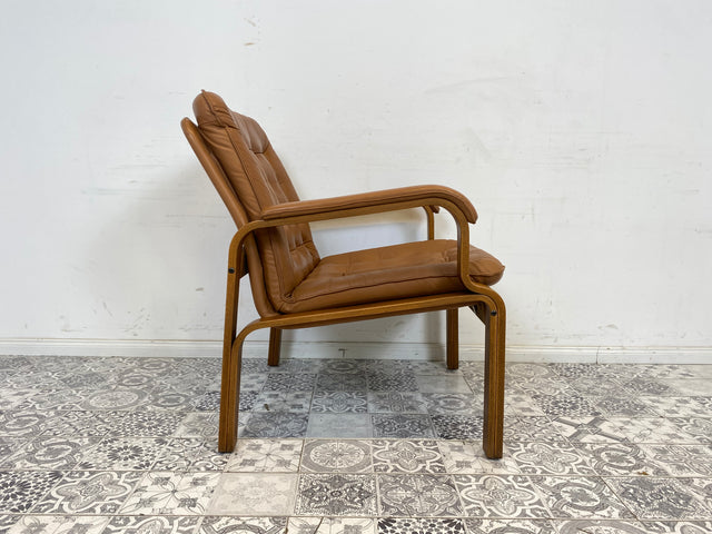 WMK Formschöner und sehr bequemer skandinavischer Ledersessel mit gestepptem Echtleder # Sessel Drehsessel Lesesessel Relaxsessel Easy Chair Fernsehensessel Leder Vintage Mid-Century