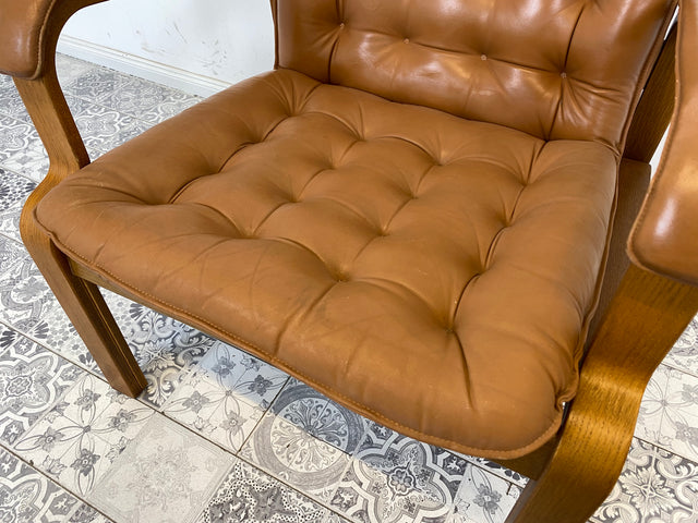 WMK Formschöner und sehr bequemer skandinavischer Ledersessel mit gestepptem Echtleder # Sessel Drehsessel Lesesessel Relaxsessel Easy Chair Fernsehensessel Leder Vintage Mid-Century