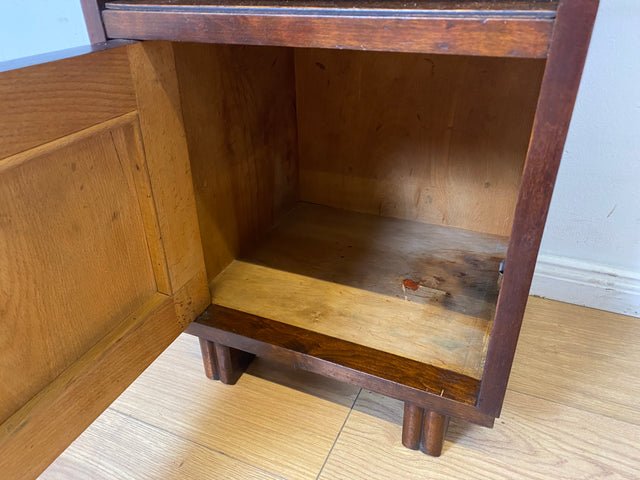 WMK I 1/2 Sehr schöner 30 Jahre Art Deco Nachttisch aus vollem Holz mit Schublade & Originalgriffen I Nachtkommode Nachtschrank Nachtschränkchen Night Stand Kommode Antik Vintage Berlin Bayern Leipzig