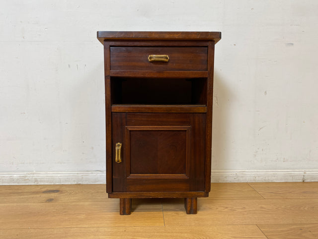 WMK I 1/2 Sehr schöner 30 Jahre Art Deco Nachttisch aus vollem Holz mit Schublade & Originalgriffen I Nachtkommode Nachtschrank Nachtschränkchen Night Stand Kommode Antik Vintage Berlin Bayern Leipzig