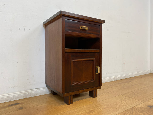 WMK I 1/2 Sehr schöner 30 Jahre Art Deco Nachttisch aus vollem Holz mit Schublade & Originalgriffen I Nachtkommode Nachtschrank Nachtschränkchen Night Stand Kommode Antik Vintage Berlin Bayern Leipzig