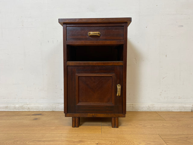 WMK I 1/2 Sehr schöner 30 Jahre Art Deco Nachttisch aus vollem Holz mit Schublade & Originalgriffen I Nachtkommode Nachtschrank Nachtschränkchen Night Stand Kommode Antik Vintage Berlin Bayern Leipzig