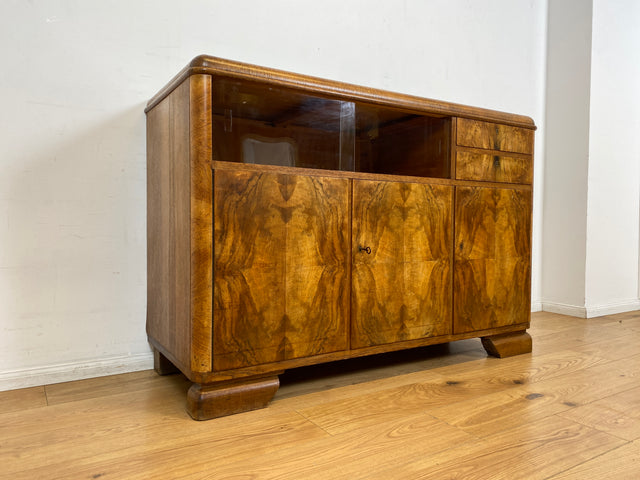 WMK I Made in SO36 I Wunderschöne 30er Jahre Art Deco Kommode aus vollem Holz mit Vitrine und Schubladen I Schrank Sideboard TV Lowboard Flurkommode Wäschekommode Vintage Antik Berlin Hamburg München