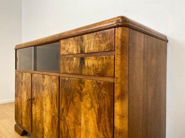 WMK I Made in SO36 I Wunderschöne 30er Jahre Art Deco Kommode aus vollem Holz mit Vitrine und Schubladen I Schrank Sideboard TV Lowboard Flurkommode Wäschekommode Vintage Antik Berlin Hamburg München