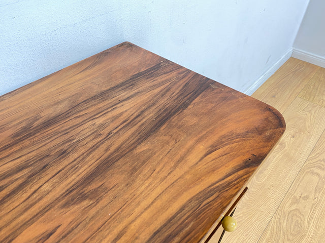 WMK # 1/2 Sehr schöner 30er Jahre Art Deco Nachttisch aus vollem Holz in Wurzelholz, mit Schublade und Originalgriffen # Nachtschrank Nachtschränkchen Nachtkommode Kommode Bedside Table Antik Vintage