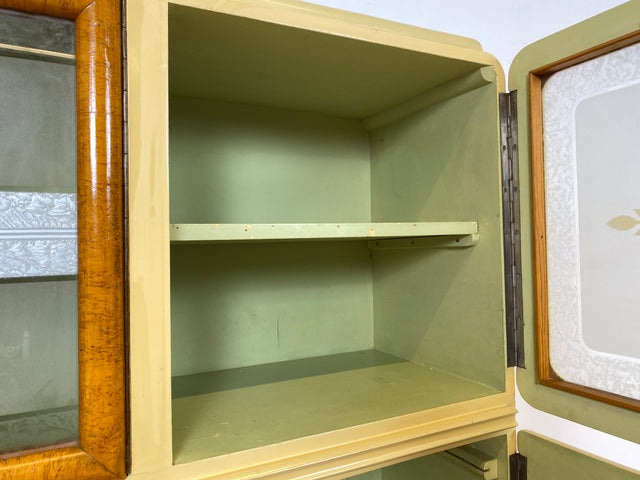 WMK I Schöne 30er Jahre Küchenanrichte aus vollem Holz mit Originalgläsern und Keramik Schütten I Küche Büffet Büfett Küchenschrank Anrichte Kredenz Art Deco Vintage 40er 50er Berlin Dresden Münster