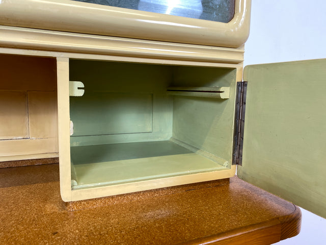 WMK I Schöne 30er Jahre Küchenanrichte aus vollem Holz mit Originalgläsern und Keramik Schütten I Küche Büffet Büfett Küchenschrank Anrichte Kredenz Art Deco Vintage 40er 50er Berlin Dresden Münster