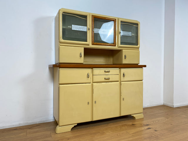 WMK I Schöne 30er Jahre Küchenanrichte aus vollem Holz mit Originalgläsern und Keramik Schütten I Küche Büffet Büfett Küchenschrank Anrichte Kredenz Art Deco Vintage 40er 50er Berlin Dresden Münster