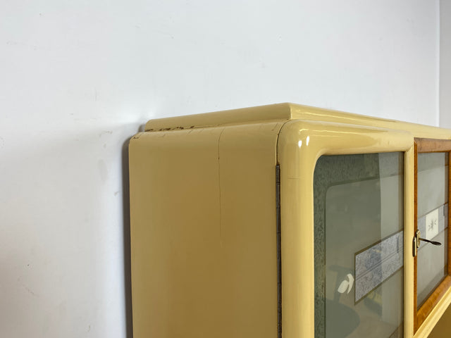 WMK I Schöne 30er Jahre Küchenanrichte aus vollem Holz mit Originalgläsern und Keramik Schütten I Küche Büffet Büfett Küchenschrank Anrichte Kredenz Art Deco Vintage 40er 50er Berlin Dresden Münster