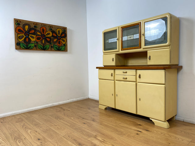 WMK I Schöne 30er Jahre Küchenanrichte aus vollem Holz mit Originalgläsern und Keramik Schütten I Küche Büffet Büfett Küchenschrank Anrichte Kredenz Art Deco Vintage 40er 50er Berlin Dresden Münster