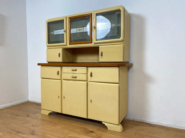 WMK I Schöne 30er Jahre Küchenanrichte aus vollem Holz mit Originalgläsern und Keramik Schütten I Küche Büffet Büfett Küchenschrank Anrichte Kredenz Art Deco Vintage 40er 50er Berlin Dresden Münster