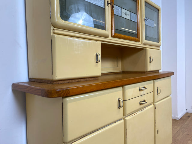 WMK I Schöne 30er Jahre Küchenanrichte aus vollem Holz mit Originalgläsern und Keramik Schütten I Küche Büffet Büfett Küchenschrank Anrichte Kredenz Art Deco Vintage 40er 50er Berlin Dresden Münster