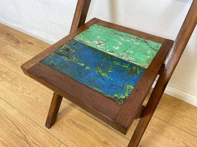 Boatwood by WMK # 4er Set besonderer Klappstühle aus altem Bootsholz I handgefertigte Unikate in original Farben I Stühle Küchenstuhle Holzstühle Campingstühle Balkonstühle Gartenstühle Berlin Bremen