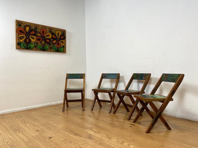 Boatwood by WMK # 4er Set besonderer Klappstühle aus altem Bootsholz I handgefertigte Unikate in original Farben I Stühle Küchenstuhle Holzstühle Campingstühle Balkonstühle Gartenstühle Berlin Bremen