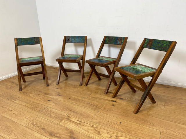 Boatwood by WMK # 4er Set besonderer Klappstühle aus altem Bootsholz I handgefertigte Unikate in original Farben I Stühle Küchenstuhle Holzstühle Campingstühle Balkonstühle Gartenstühle Berlin Bremen