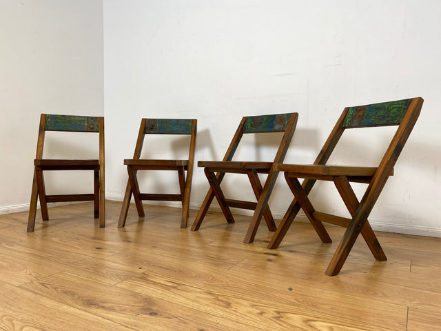 Boatwood by WMK # 4er Set besonderer Klappstühle aus altem Bootsholz I handgefertigte Unikate in original Farben I Stühle Küchenstuhle Holzstühle Campingstühle Balkonstühle Gartenstühle Berlin Bremen