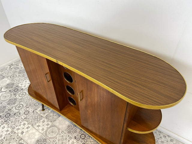 WMK I Ein Unikat I Einzigartige 50er Jahre Bar von Friedrich A. Maschke aus dem Schwarzwald mit handgefertigtem Alpen Relief Gemälde I Hausbar Tresen Wein Schrank Regal Vintage Mid-Century Kunst