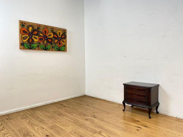 WMK I Elegante kleine 50er Jahre Chippendale Kommode aus vollem Holz mit Schubladen & Messinggriffen I Schubladenkommode Wäschekommode Flurkommode Ablage Nachttisch Mid-Century Vintage Berlin NRW Ulm