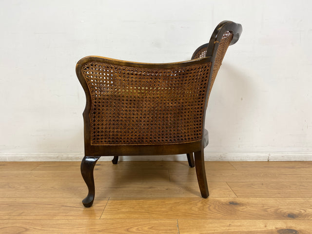 WMK I 1/2 Wunderschöner 50er Jahre Chippendale Sessel mit Wiener Geflecht, gold grünem Originalbezug und Federkern I Clubsessel Lesesessel Armchair Mid-Century Vintage Barock Berlin München Dortmund