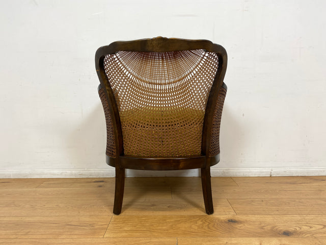 WMK I 1/2 Wunderschöner 50er Jahre Chippendale Sessel mit Wiener Geflecht, gold grünem Originalbezug und Federkern I Clubsessel Lesesessel Armchair Mid-Century Vintage Barock Berlin München Dortmund