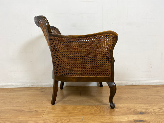 WMK I 1/2 Wunderschöner 50er Jahre Chippendale Sessel mit Wiener Geflecht, gold grünem Originalbezug und Federkern I Clubsessel Lesesessel Armchair Mid-Century Vintage Barock Berlin München Dortmund