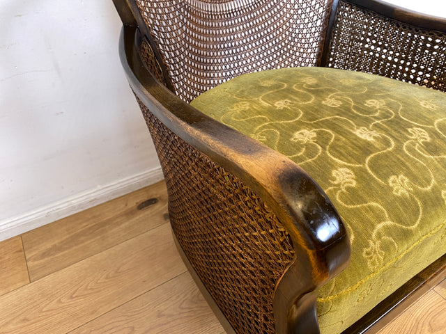 WMK I 1/2 Wunderschöner 50er Jahre Chippendale Sessel mit Wiener Geflecht, gold grünem Originalbezug und Federkern I Clubsessel Lesesessel Armchair Mid-Century Vintage Barock Berlin München Dortmund