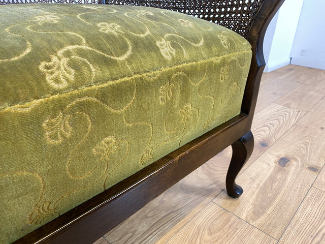 WMK I 1/2 Wunderschöner 50er Jahre Chippendale Sessel mit Wiener Geflecht, gold grünem Originalbezug und Federkern I Clubsessel Lesesessel Armchair Mid-Century Vintage Barock Berlin München Dortmund