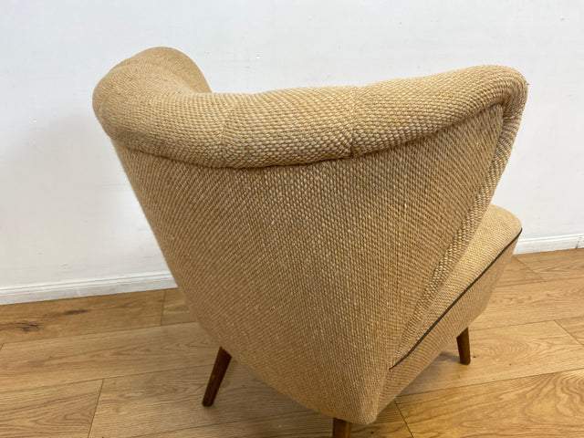 WMK I Kultiger und gemütlicher 50er Jahre Cocktailsessel mit konischen Beinen & hochwertigem späterem Schurwolle Bezug I Sessel Lounge Club Stuhl Lesesessel Mid-Century Rockabilly Vintage Berlin Köln
