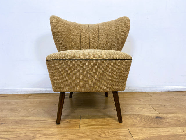 WMK I Kultiger und gemütlicher 50er Jahre Cocktailsessel mit konischen Beinen & hochwertigem späterem Schurwolle Bezug I Sessel Lounge Club Stuhl Lesesessel Mid-Century Rockabilly Vintage Berlin Köln