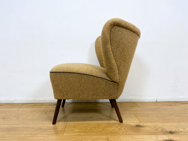 WMK I Kultiger und gemütlicher 50er Jahre Cocktailsessel mit konischen Beinen & hochwertigem späterem Schurwolle Bezug I Sessel Lounge Club Stuhl Lesesessel Mid-Century Rockabilly Vintage Berlin Köln