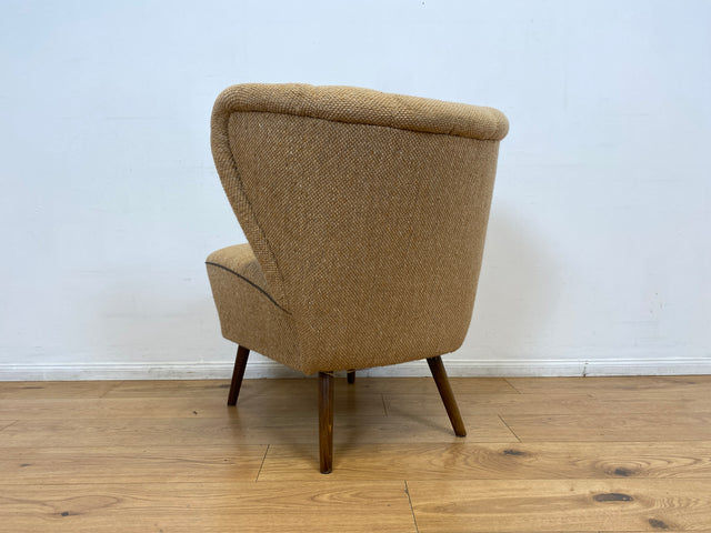 WMK I Kultiger und gemütlicher 50er Jahre Cocktailsessel mit konischen Beinen & hochwertigem späterem Schurwolle Bezug I Sessel Lounge Club Stuhl Lesesessel Mid-Century Rockabilly Vintage Berlin Köln