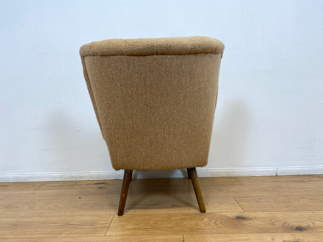 WMK I Kultiger und gemütlicher 50er Jahre Cocktailsessel mit konischen Beinen & hochwertigem späterem Schurwolle Bezug I Sessel Lounge Club Stuhl Lesesessel Mid-Century Rockabilly Vintage Berlin Köln