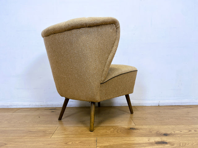 WMK I Kultiger und gemütlicher 50er Jahre Cocktailsessel mit konischen Beinen & hochwertigem späterem Schurwolle Bezug I Sessel Lounge Club Stuhl Lesesessel Mid-Century Rockabilly Vintage Berlin Köln