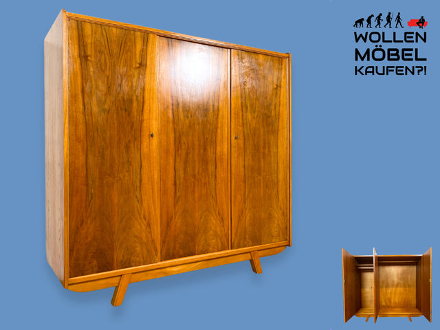 WMK I Besonders schöner 50er Jahre Kleiderschrank in Nussbaum mit konischen Füßen I Schrank Wäscheschrank Schlafzimmerschrank Rockabilly Wardrobe Mid-Century Vintage 60er I Berlin Bamberg Magdeburg